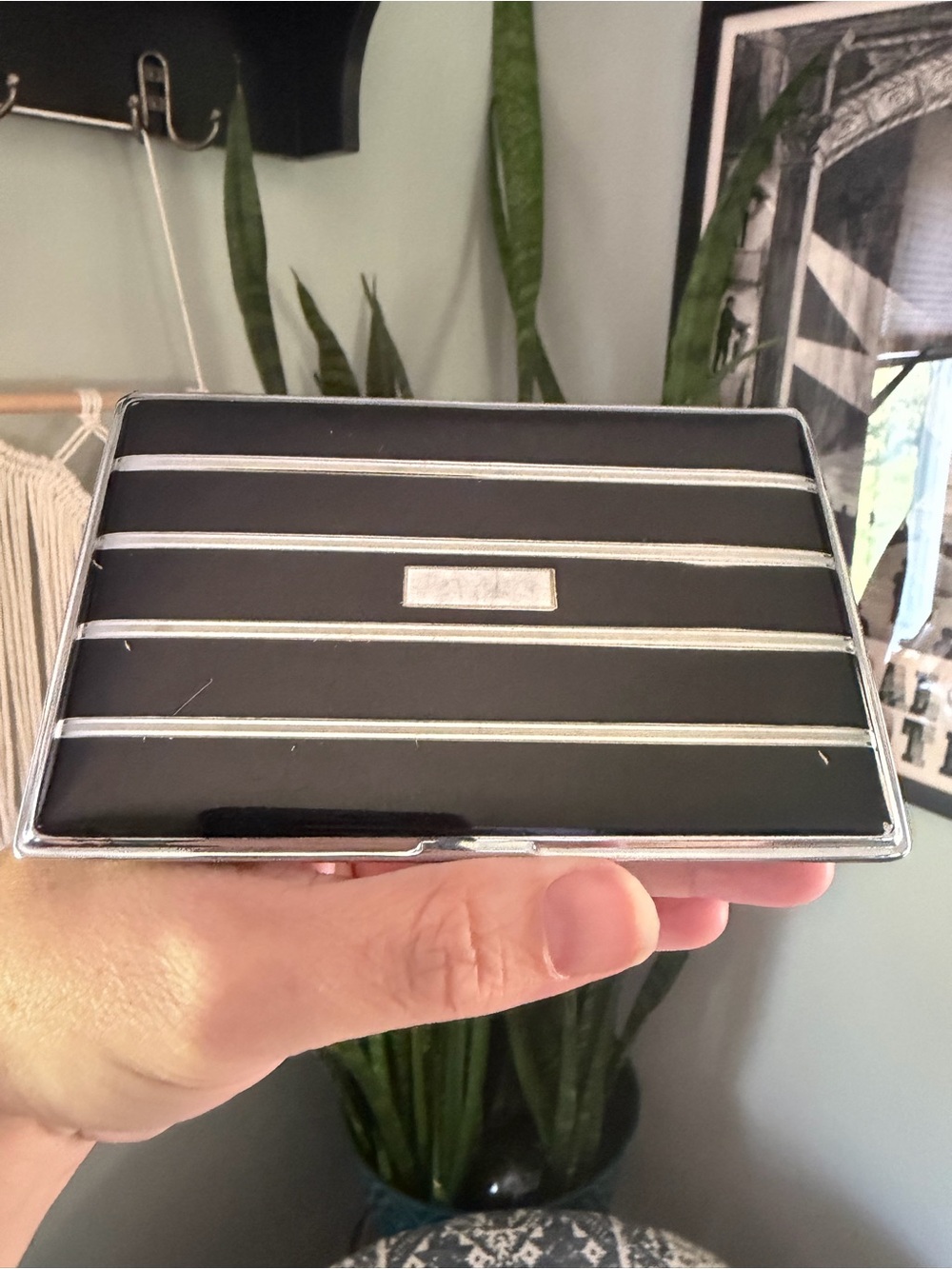 VTG 1940s Ronson Metal Striped Cigarette Case